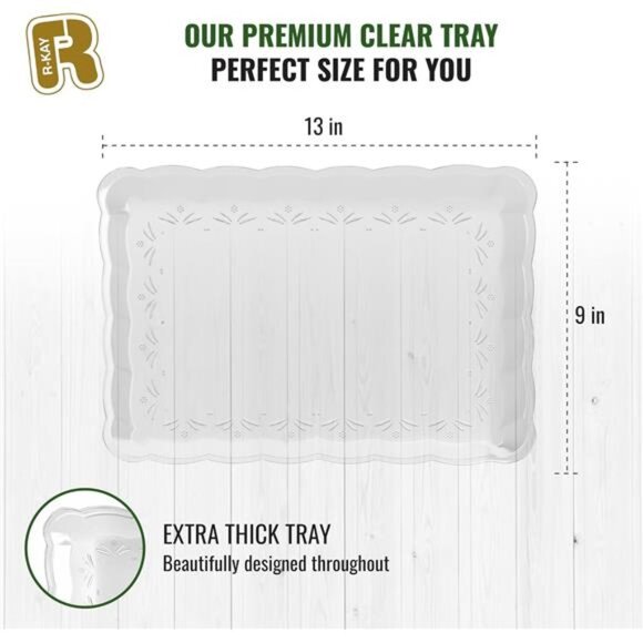 Clear Plastic Serving Trays  Heavy Duty Rectangular Party Food Platters 6 Pack - Picture 3 of 7
